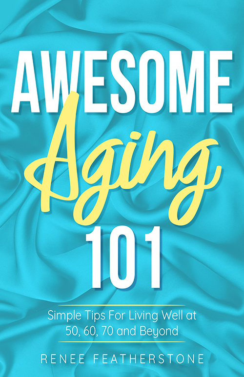 A blue cloth with the words awesome aging 1 0 1 written in yellow.